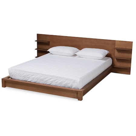 Baxton Studio Elina Modern and Contemporary Walnut Brown Finished Wood Queen Size Storage Bed with Shelves 183-11054-Zoro